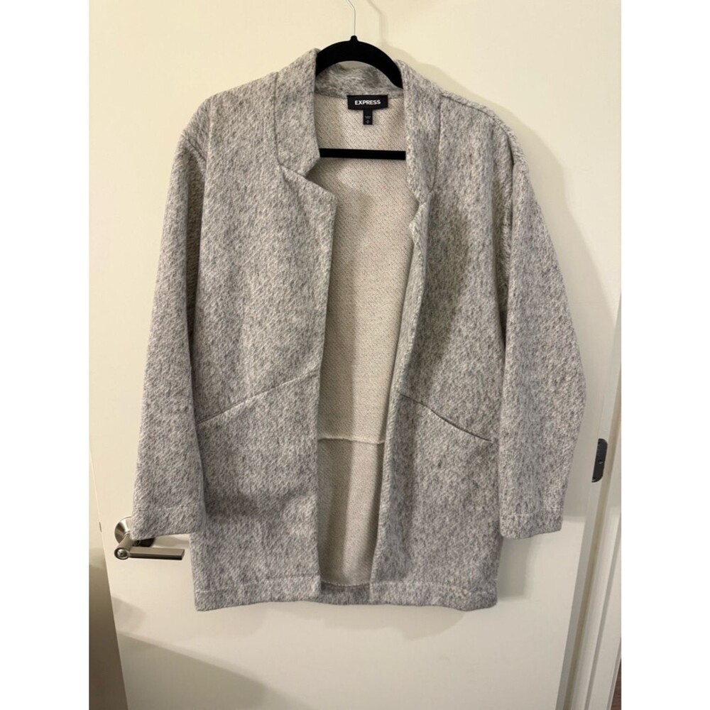 Express Light Gray Open Front Knit Coatigan